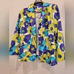 Vintage Joan Rivers Vibrant Colourful Eyecatching Floral Jacket Sz 12